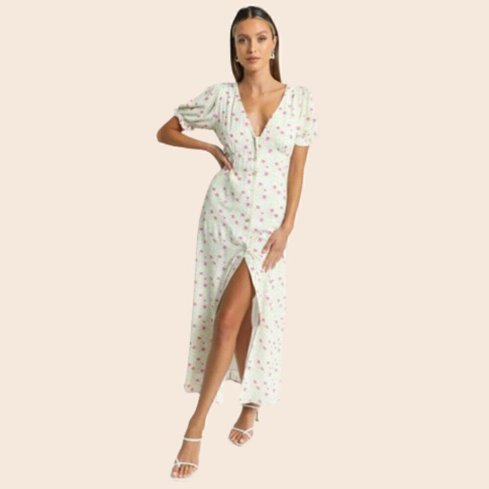Showpo CHARLIE HOLIDAY - Harley Maxi Dress in Festive Floral Light Size 4
